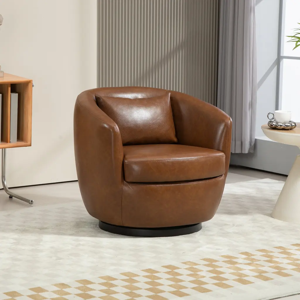 Upholstered Swivel Barrel Armchair Storage Modern Living Room homemax