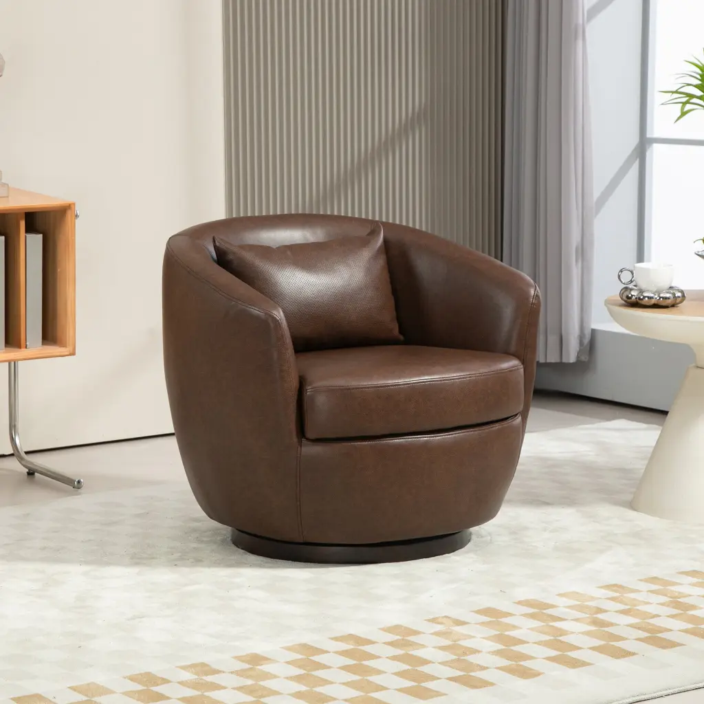 Upholstered Swivel Barrel Armchair Storage Modern Living Room homemax
