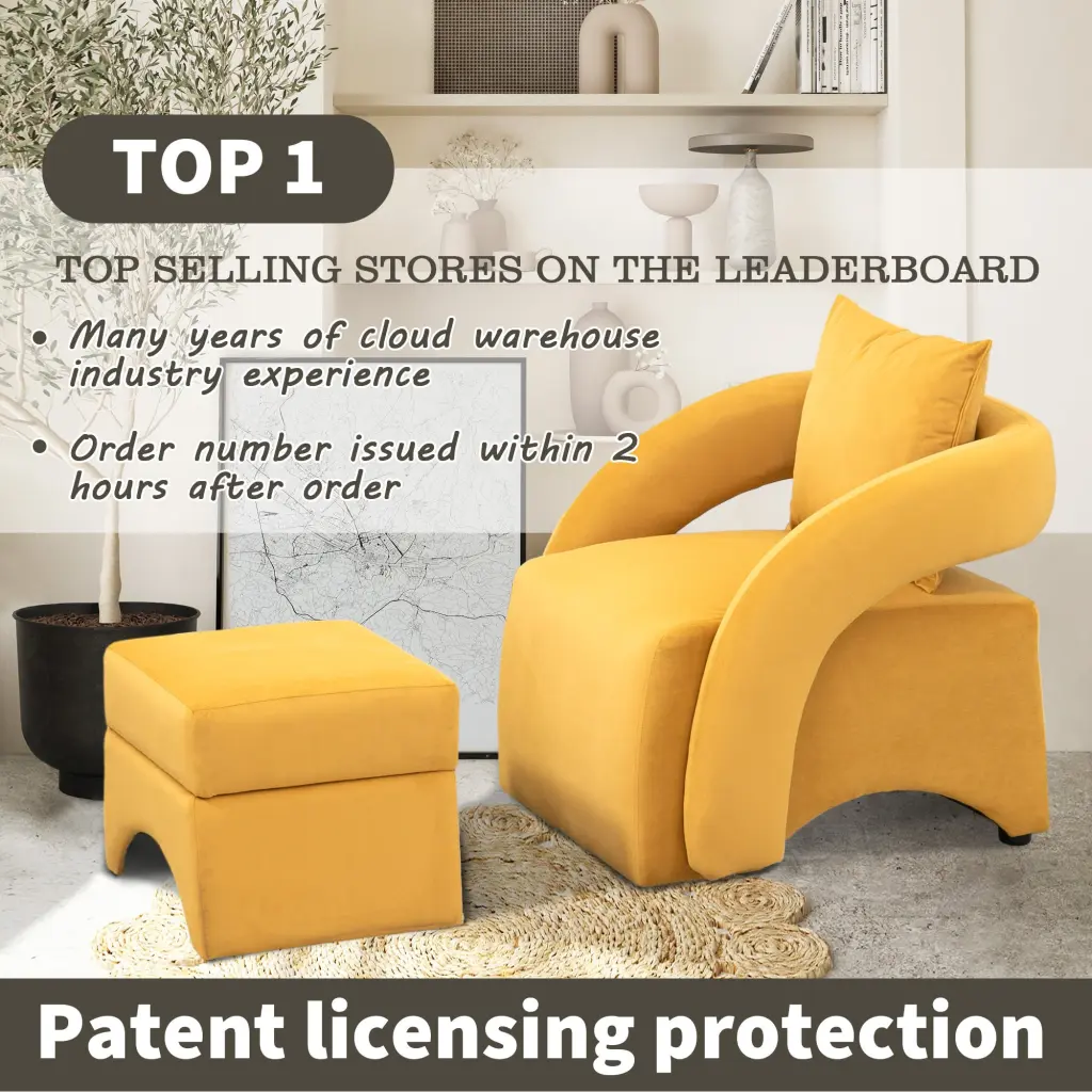 Houtilize Mid Century Modern Barrel Accent Chair Ottoman Living Room house hold-w1588