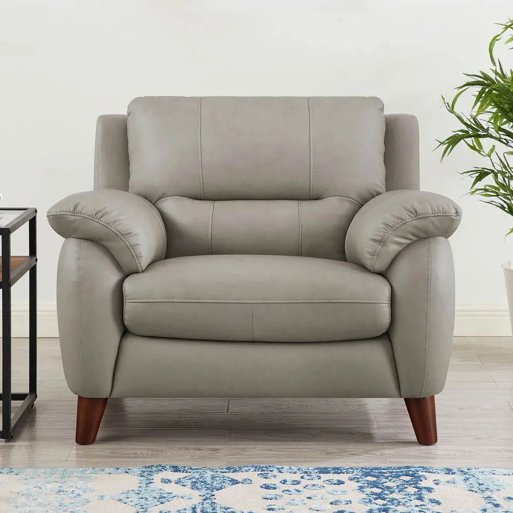 Lara Leather Chair Stone Gray Memory Foam Authentic Leather Upholstery hydeline furniture