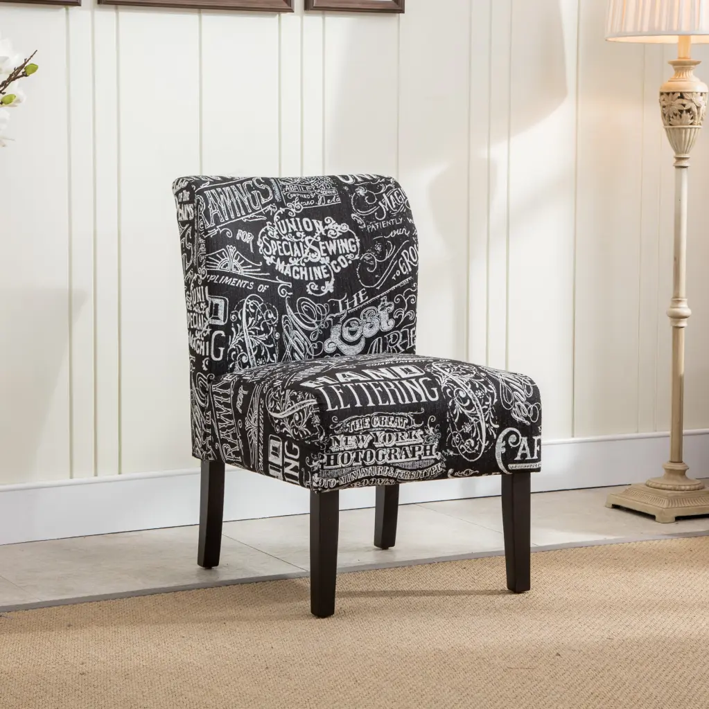 Capa Chalkboard Shadow Print Fabric Armless Contemporary Accent Chair hz