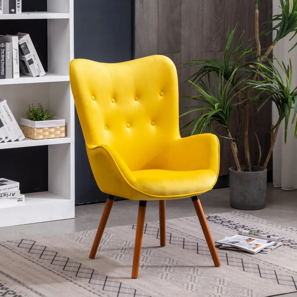 Doarnin Contemporary Silky Velvet Tufted Button Back Accent Chair Yellow hz
