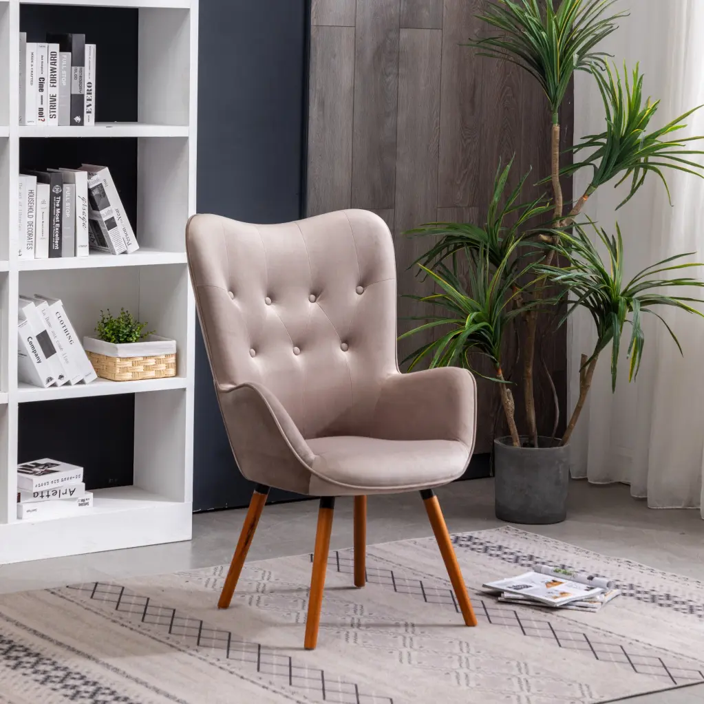 Doarnin Contemporary Silky Velvet Tufted Button Back Accent Chair Chocolate hz