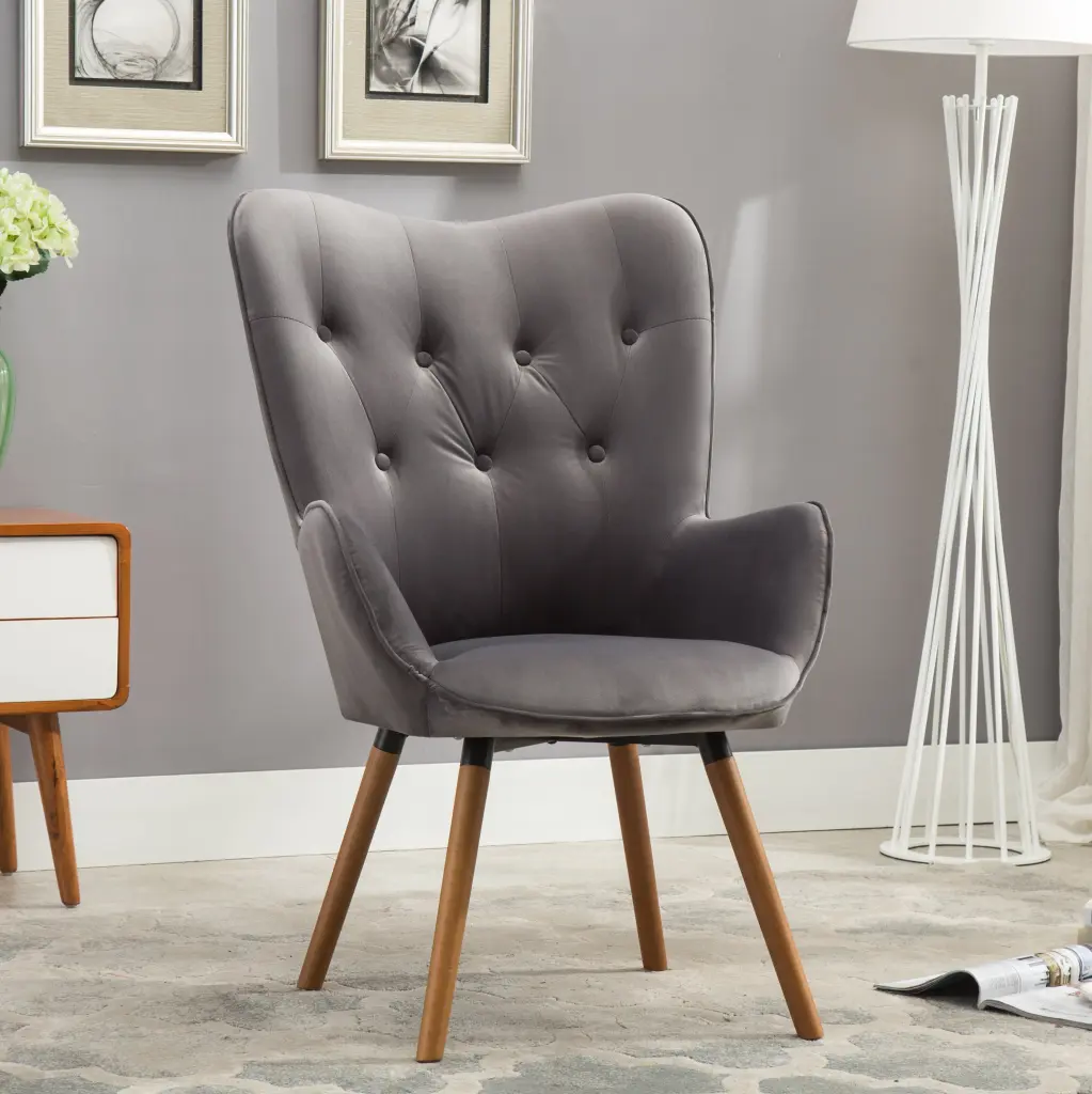 Doarnin Contemporary Silky Velvet Tufted Button Back Accent Chair, Gray Living Room Or Bedroom hz