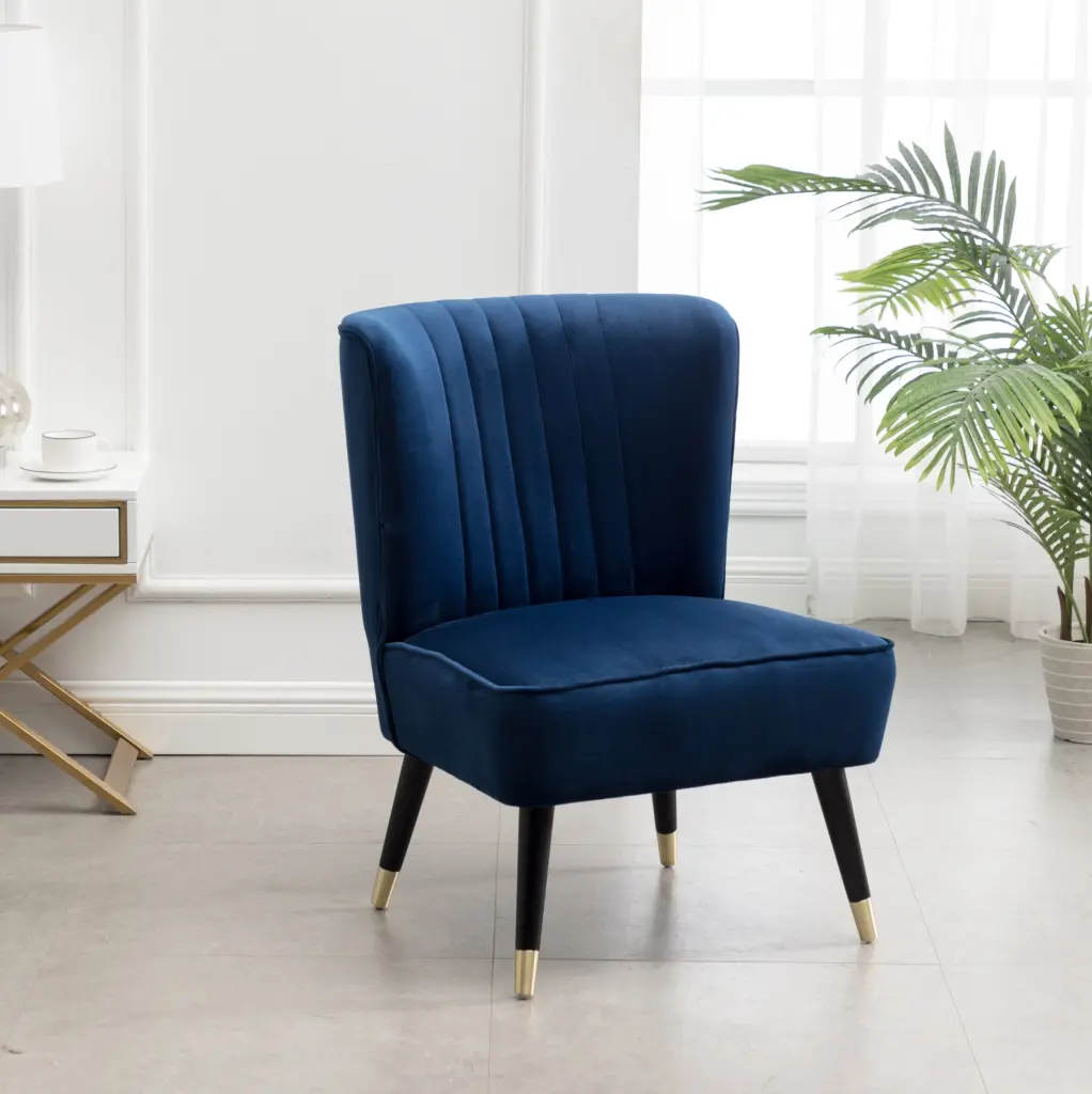 Elon Contemporary Velvet Upholstered Accent Chair Blue Polyester Lounge Chair hz