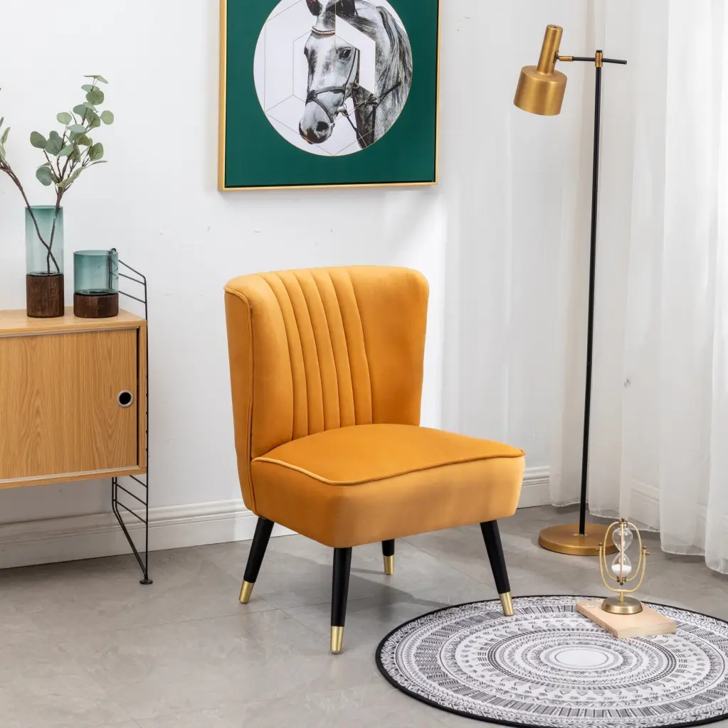 Elon Contemporary Velvet Upholstered Accent Chair, Gold Polyester Living Room Chair hz