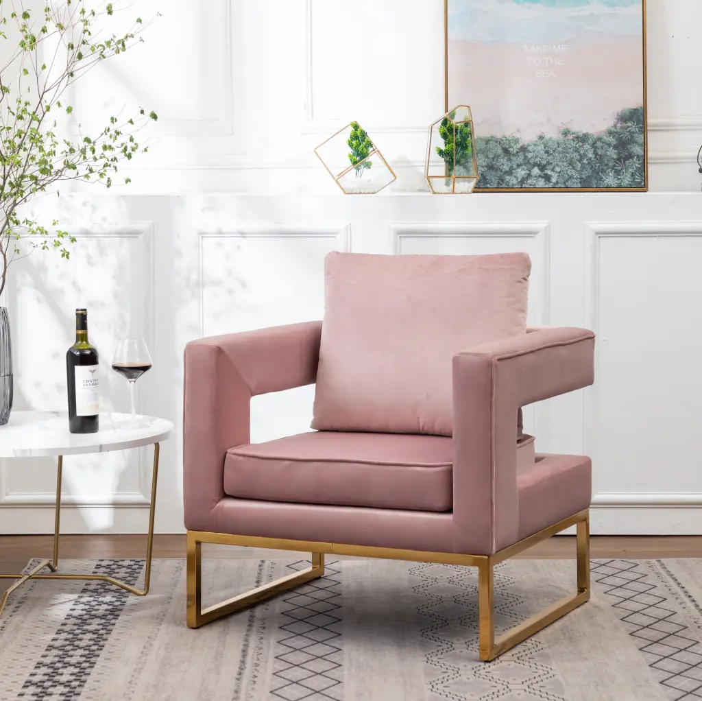 Lenola Contemporary Upholstered Accent Arm Chair Pink Polyester hz
