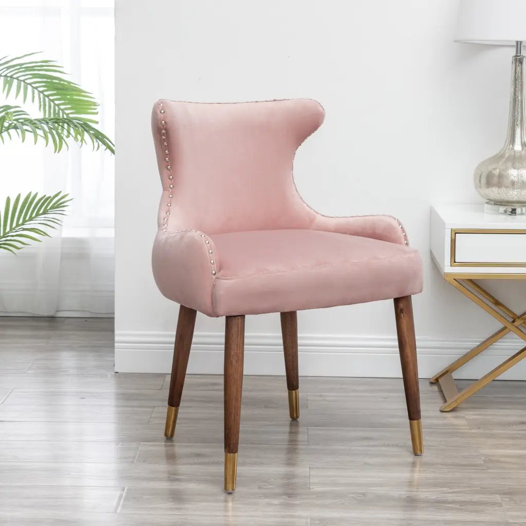 Lindale Contemporary Velvet Upholstered Trim Accent Chair Pink Living Room Chair hz