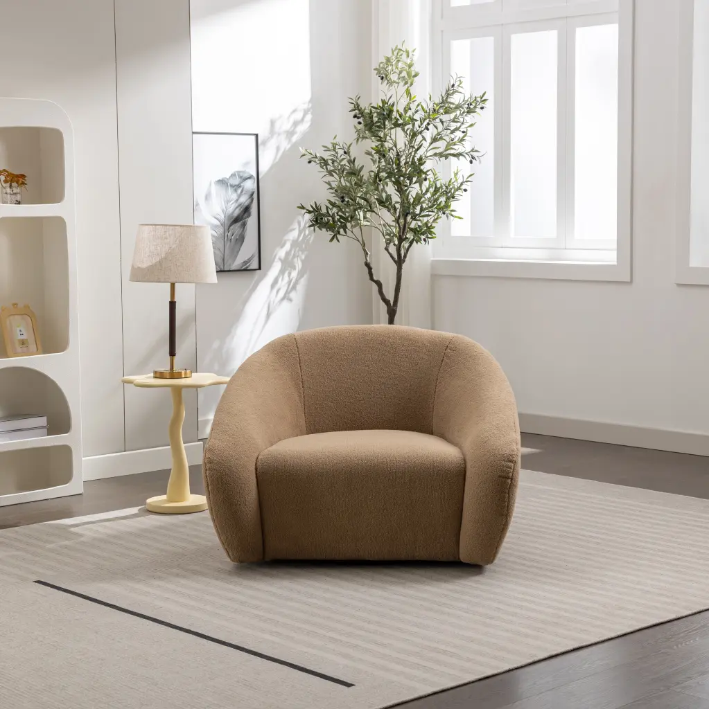 Luzern Modern Camel Upholstered 360 Swivel Accent Chair hz