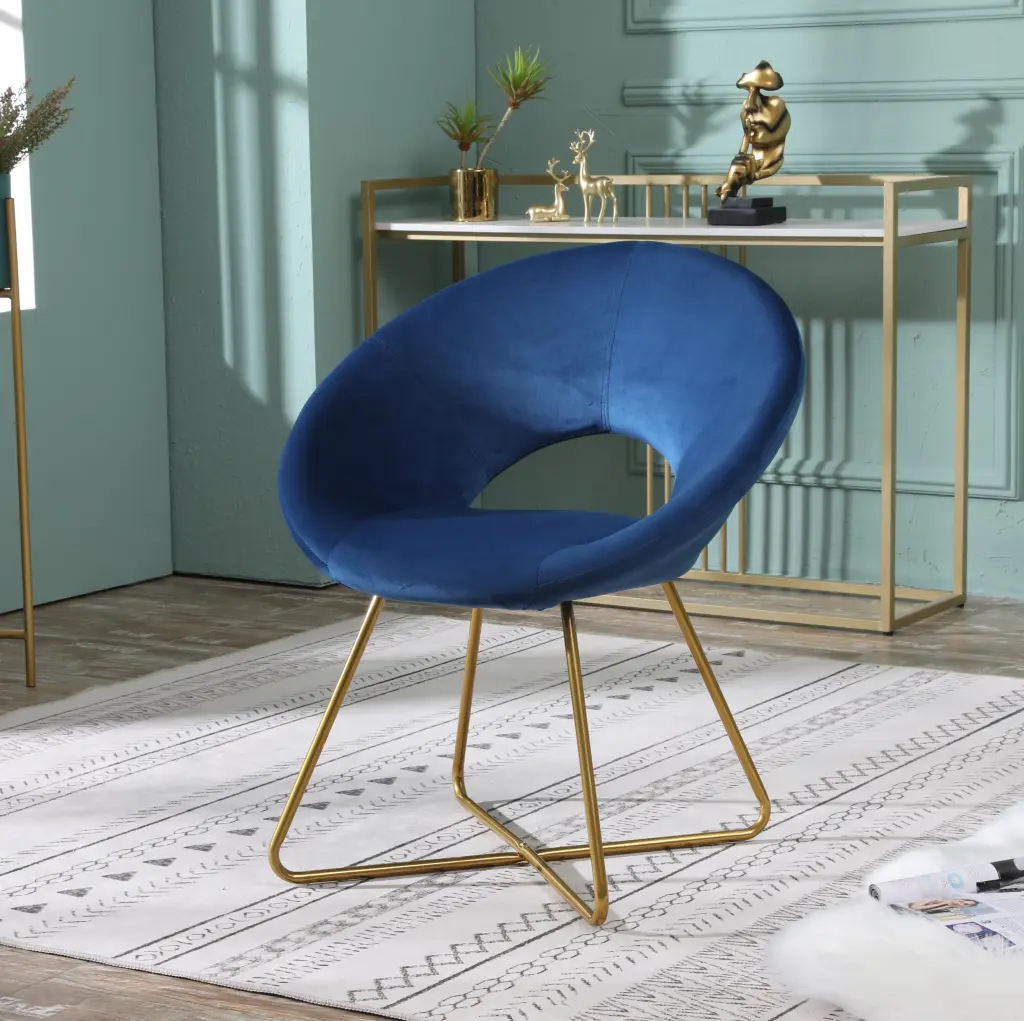 Slatina Blue Silky Velvet Upholstered Accent Chair Gold Tone Finish hz