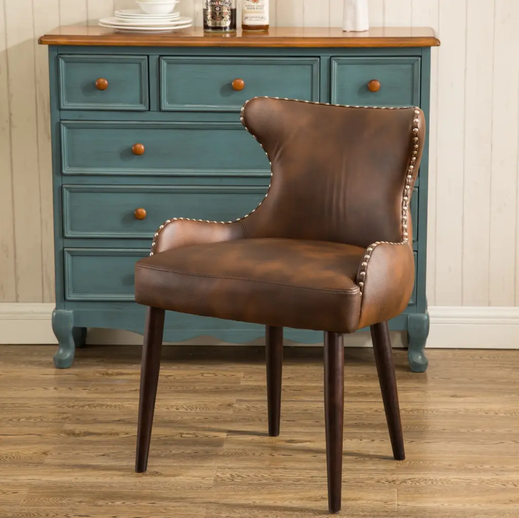 Viking Tufted Button Back Barrel Chair Nailhead Brown Faux Leather hz