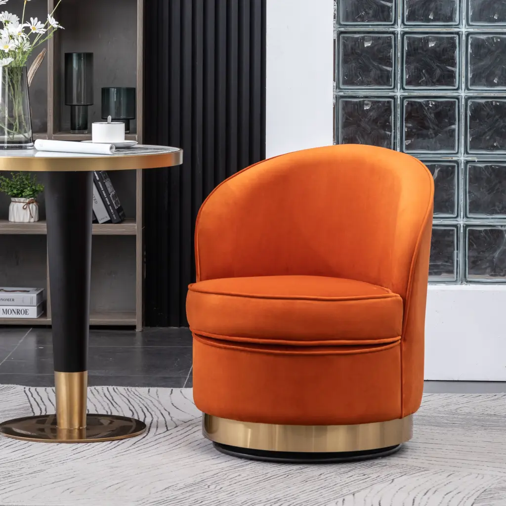 Wania Contemporary Velvet Swivel Chair Orange Modern Accent Chair hz