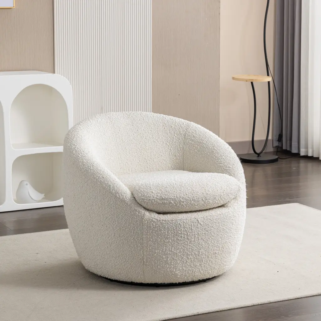 Winnie Modern Teddy Boucle Fabric 360 Swivel Barrel Chair White hz