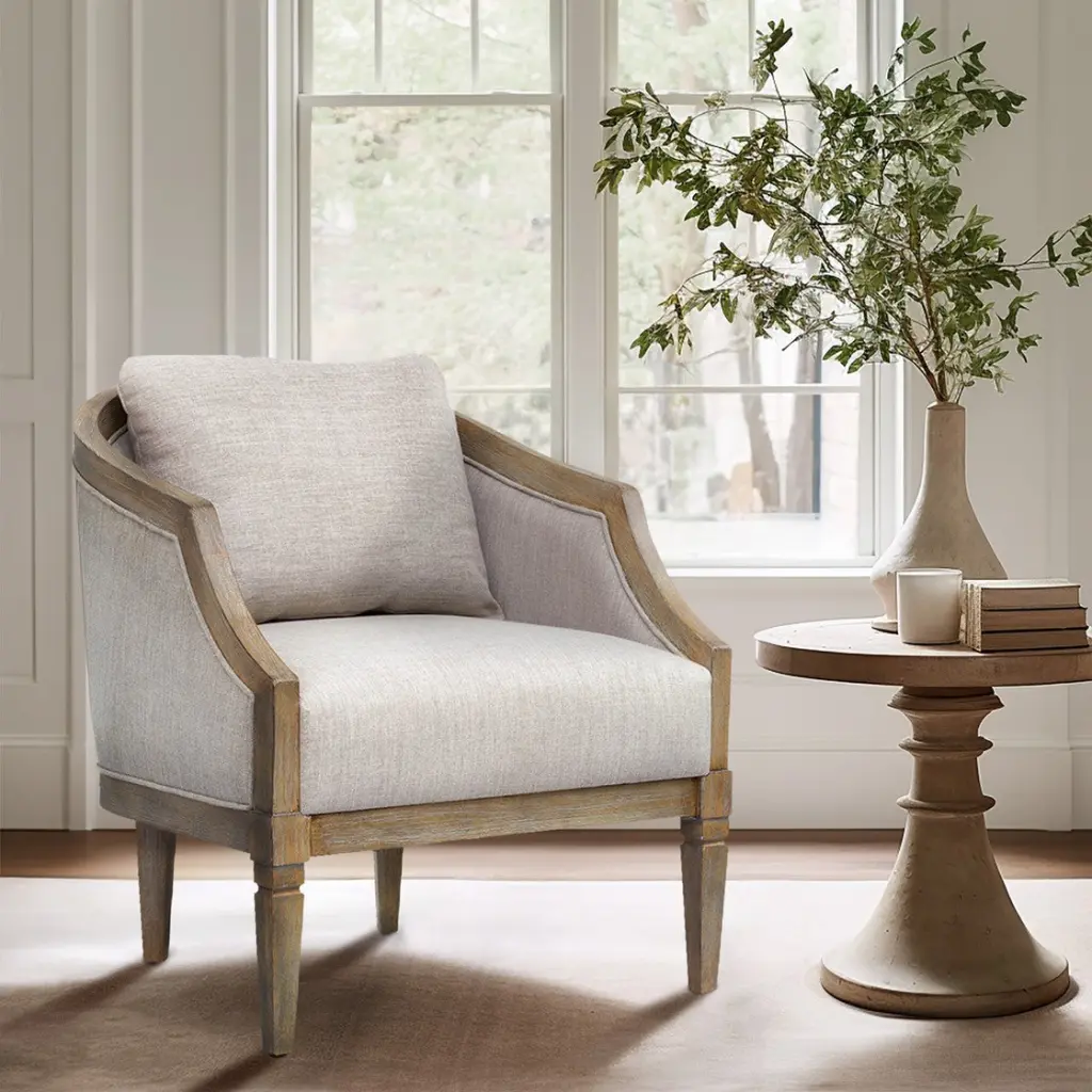 Accent Chair Beige Polyester Modern Comfortable Living Room Chair jla