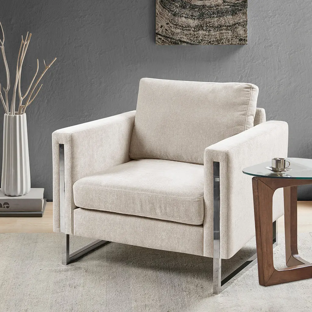 Accent Chair Ivory Polyester Fabric jla