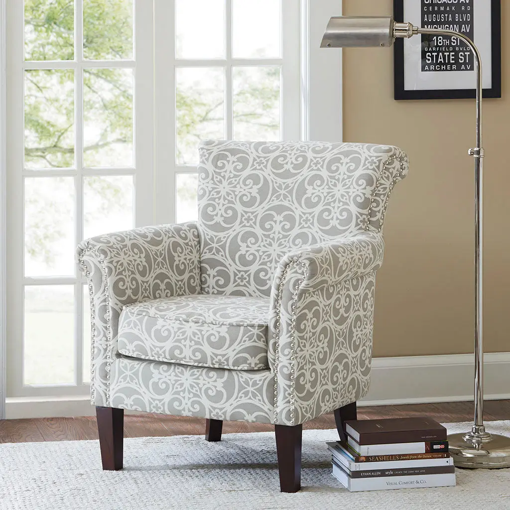 Brooke Tight Back Club Chair Grey Multi Solid Wood Living Room jla