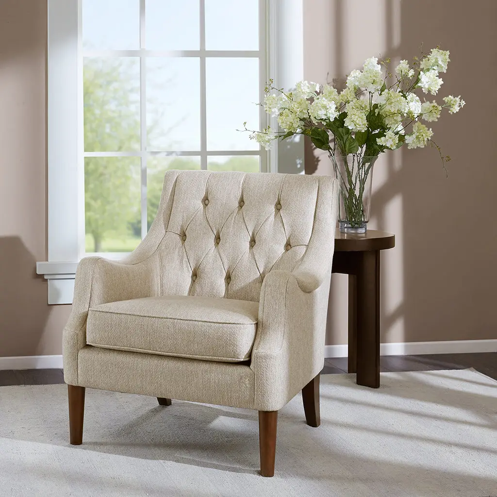 Button Tufted Accent Chair Beige Polyester jla