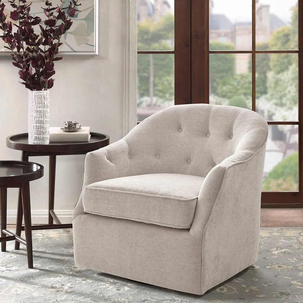 Calvin Swivel Beige Solid Wood Accent Chair jla