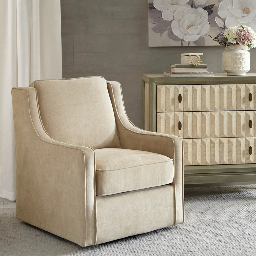 Harris Swivel Chair Cream Solid Wood - Modern Living Room Accent Chair jla