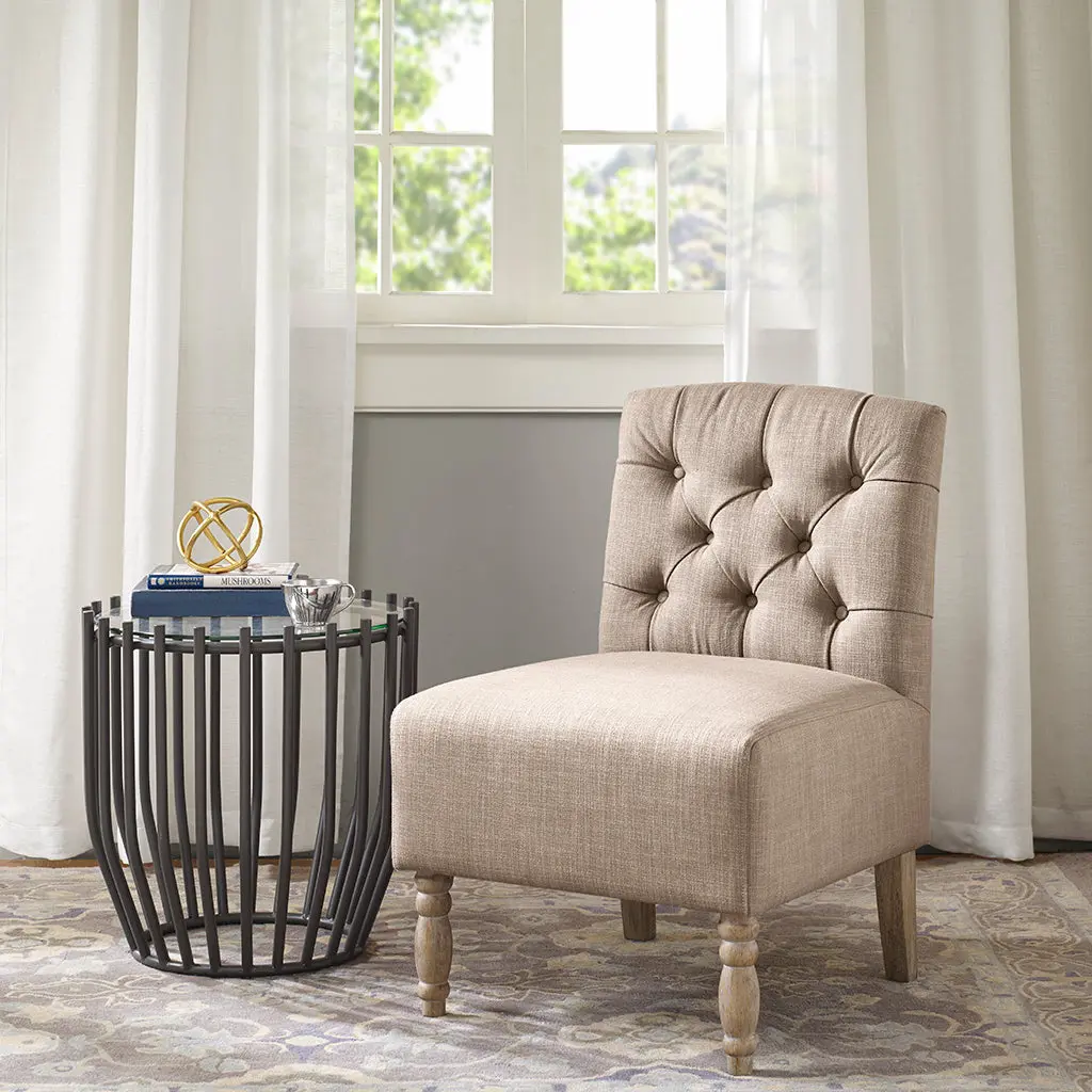 Tufted Armless Chair Beige Polyester Living Room Accent Chair jla