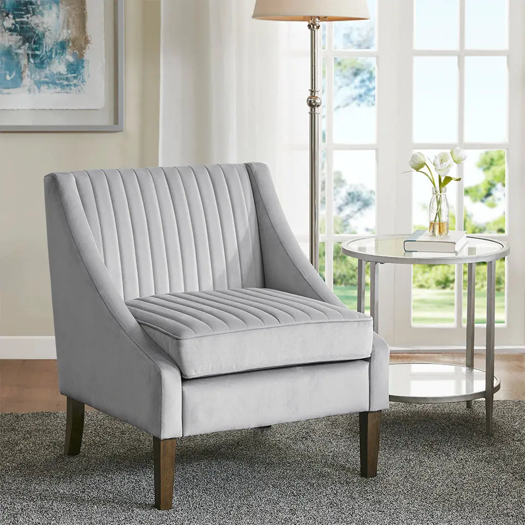 Upholstered Accent Chair Light Gray Polyester Modern Living Room Chair jla