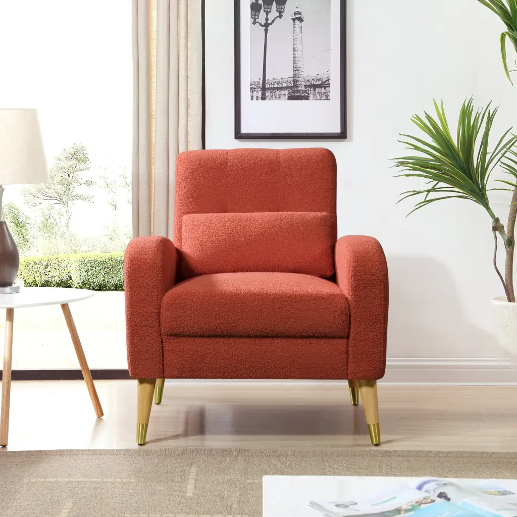 1018 Brown Accent Chair Red Foam Fabric Living Room and Office jsc furniture
