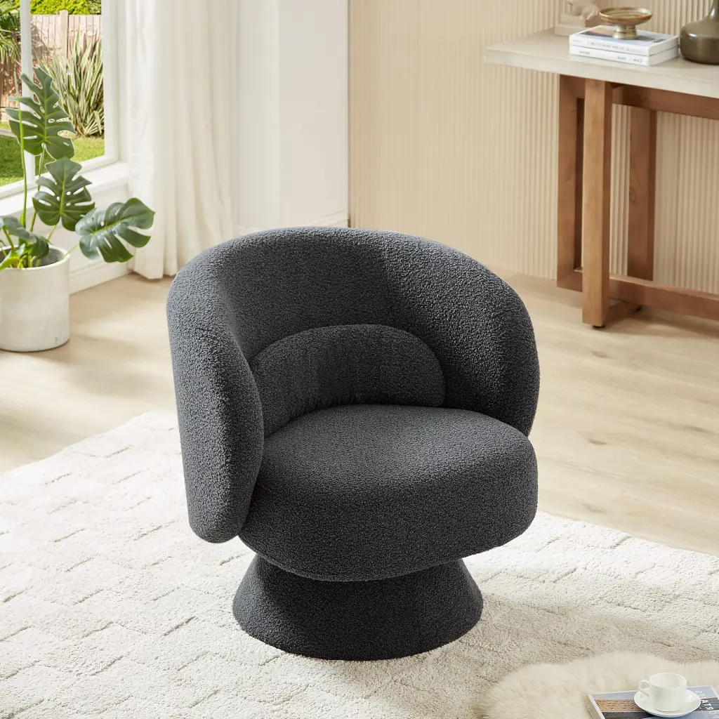 360 Degree Swivel Sherpa Accent Chair Modern Style Barrel Chair jsc furniture