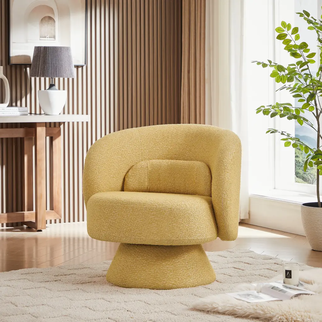 360 Degree Swivel Sherpa Accent Chair Modern Barrel Chair Tufted Back jsc furniture
