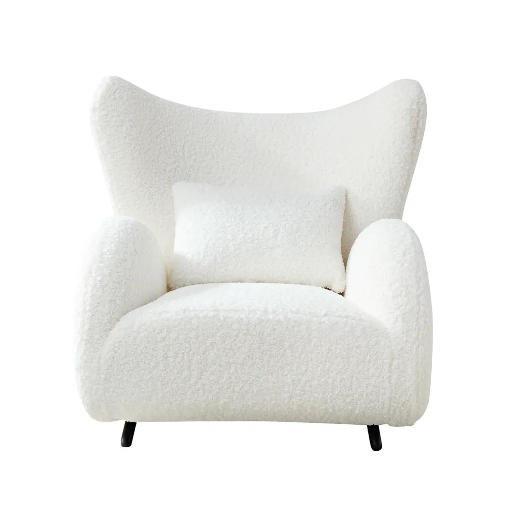 Modern Design Cream Boucle Accent Chair Furry Sherpa Elegant Single Seater justone