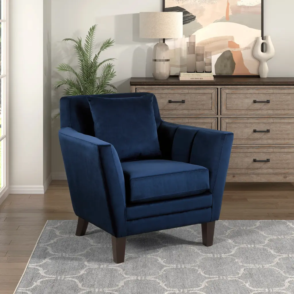 Chic Home Accent Chair Blue Velvet Upholstery Matching Pillow Solid Wood kanepe