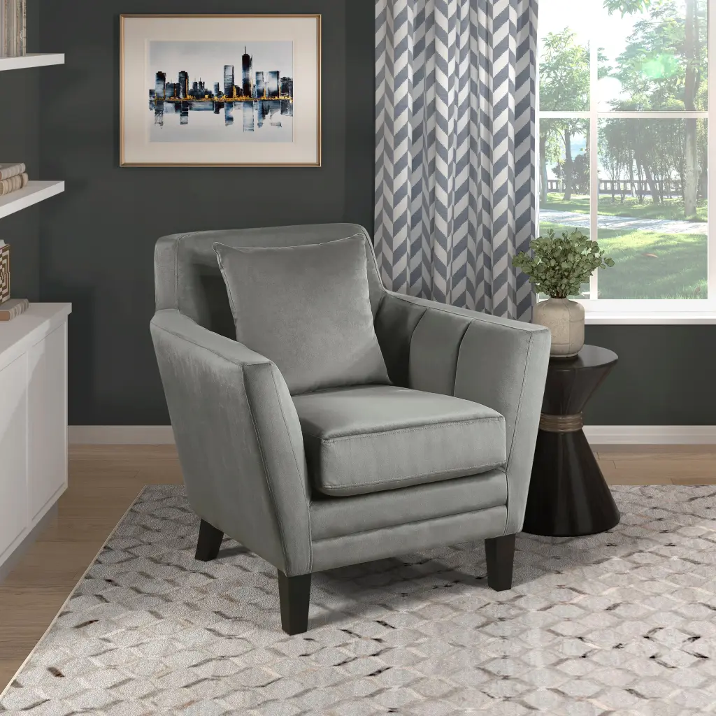 Chic Home Accent Chair Gray Velvet Upholstery Matching Pillow - Stylish Seating kanepe