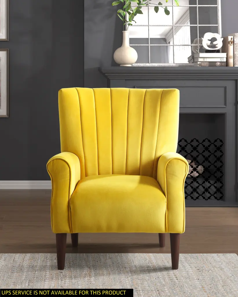 Modern Aesthetic Accent Chair Yellow Velvet Upholstery Channel Tufted kanepe