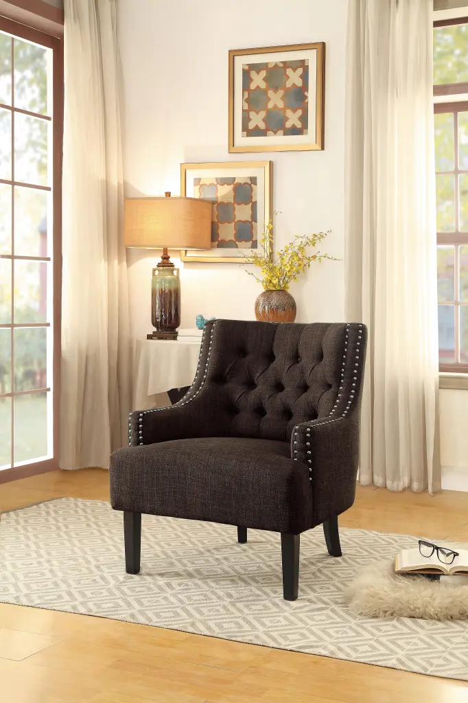 Modern Traditional Accent Chair Button Tufted Chocolate Hued Textured Fabric kanepe