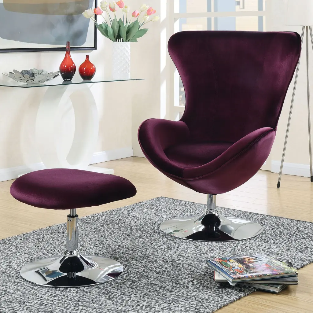 Purple Flannelette Fabric Accent Chair Ottoman Contemporary Modern Living Room Chair kanepe