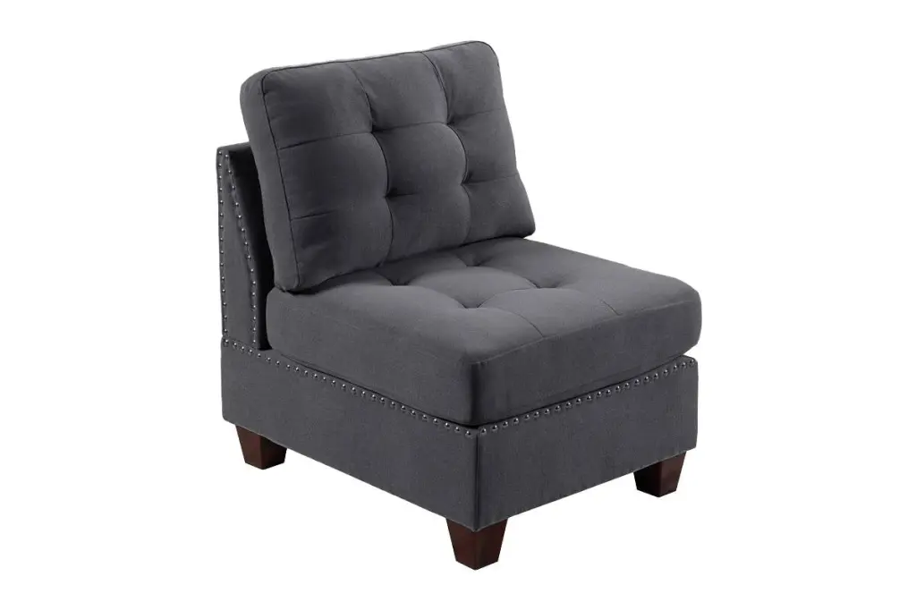 Tufted Armless Chair Grey Linen Like Fabric Living Room Furniture kanepe