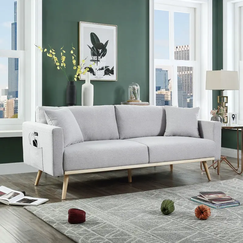 Easton 32.5 Light Gray Linen Fabric Chair Usb Charging Ports lilola home