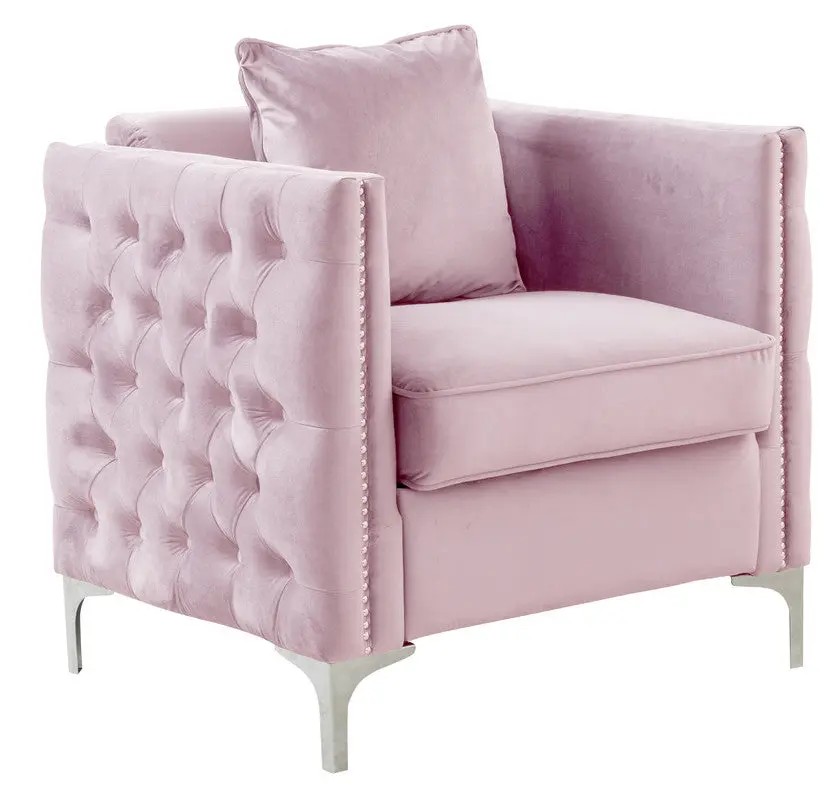 34 Inch Pink Velvet Chair 1 Pillow Bayberry Accent Chair Living Room lilola home
