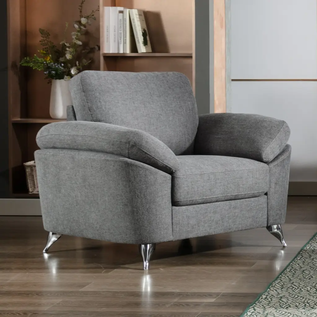 Villanelle 42.5 Inch Light Gray Linen Chair Chrome Legs lilola home