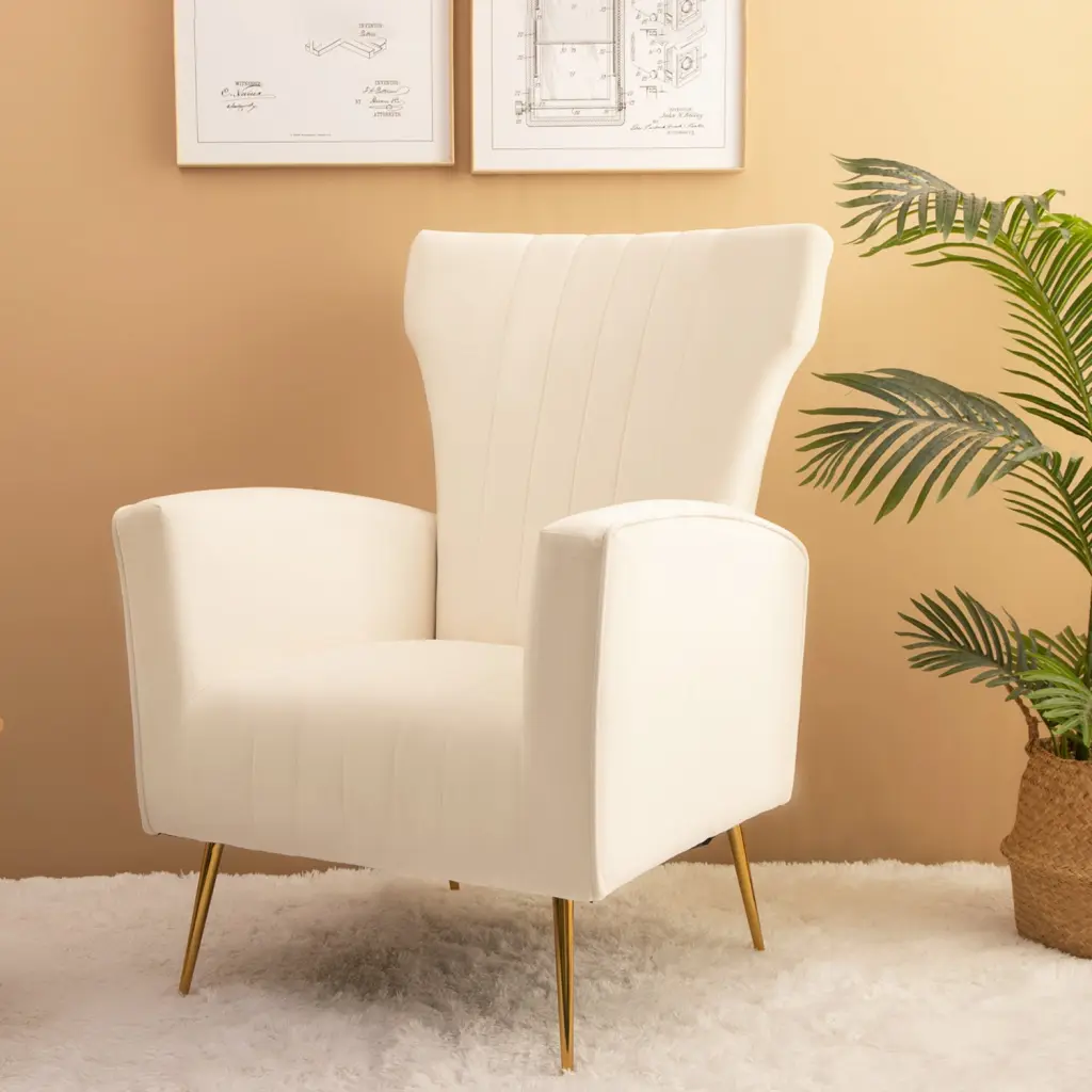 Velvet Accent Chair Gold Legs Wingback Support Armchair Upholstered merrysmarthome