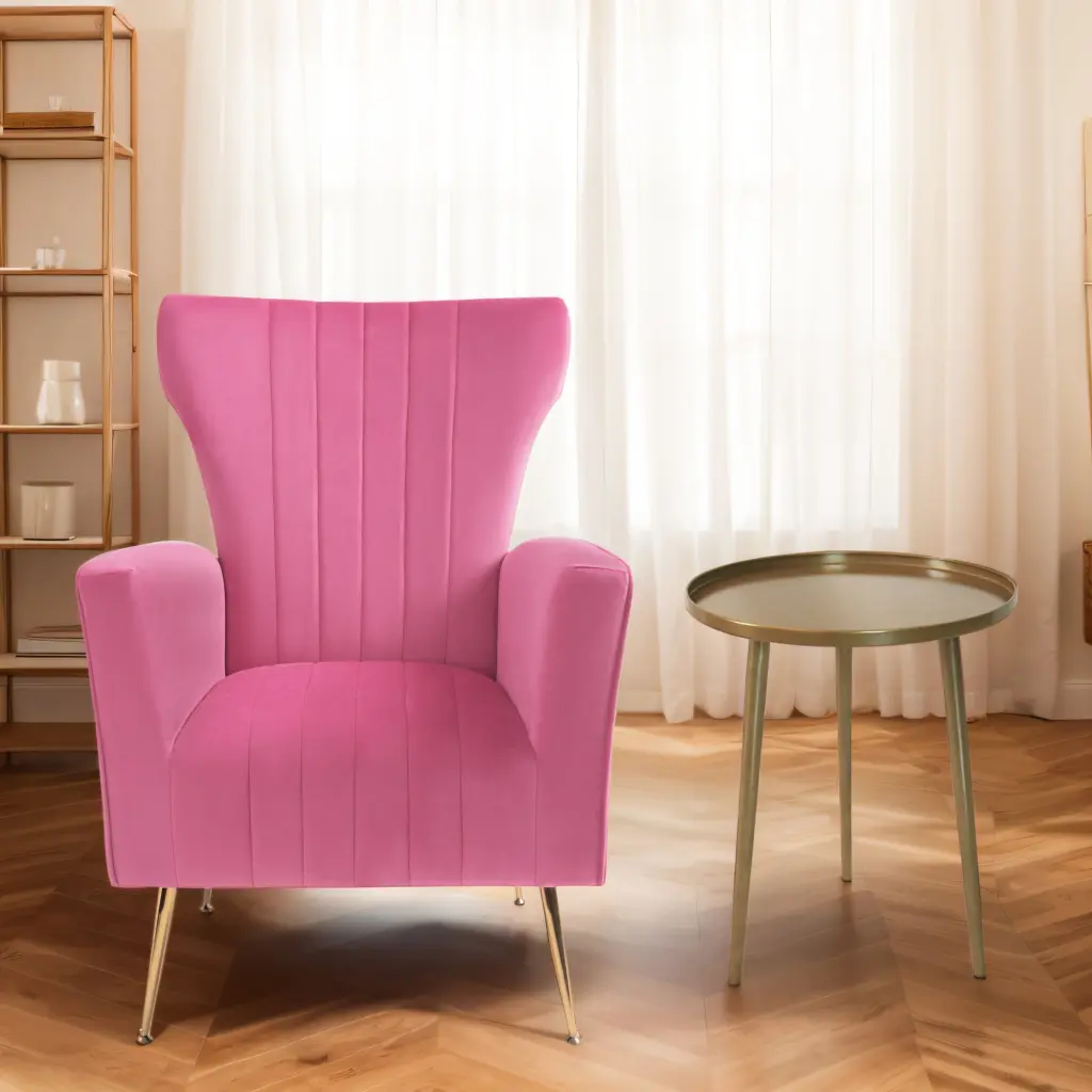 Velvet Accent Chair Table Wingback Arm Chair Gold Legs Upholstered merrysmarthome