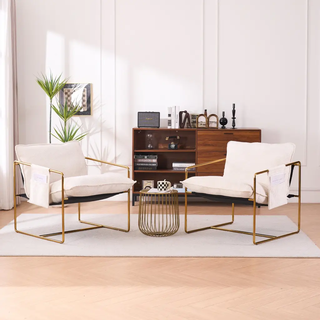 2 Chairs 1 Box Upholstered Hanging Armchair Arm Pockets Metal more furniture