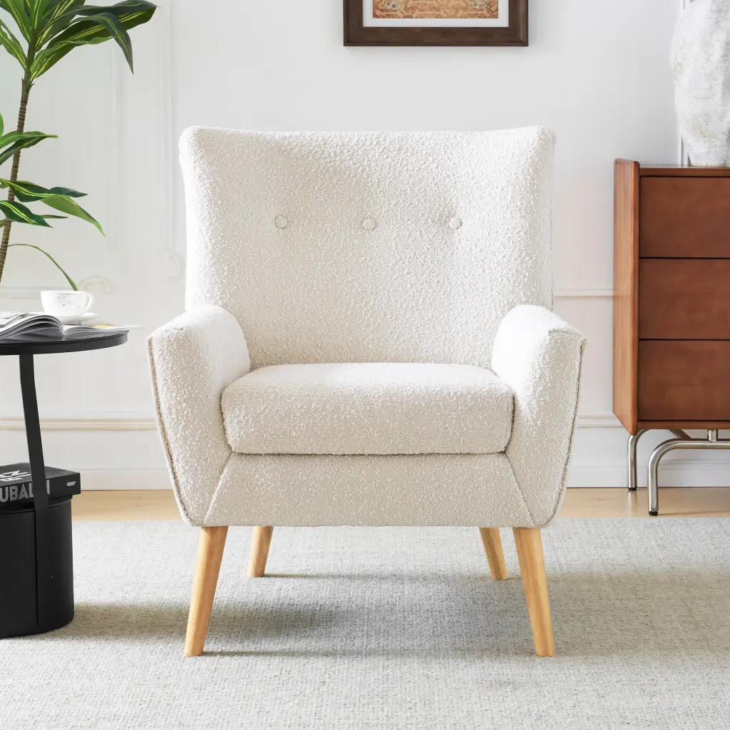 Accent Chair Almond Modern Foam Wood Fabric 1 Seat Comfortable Living Room Furniture nh-cloudhouse