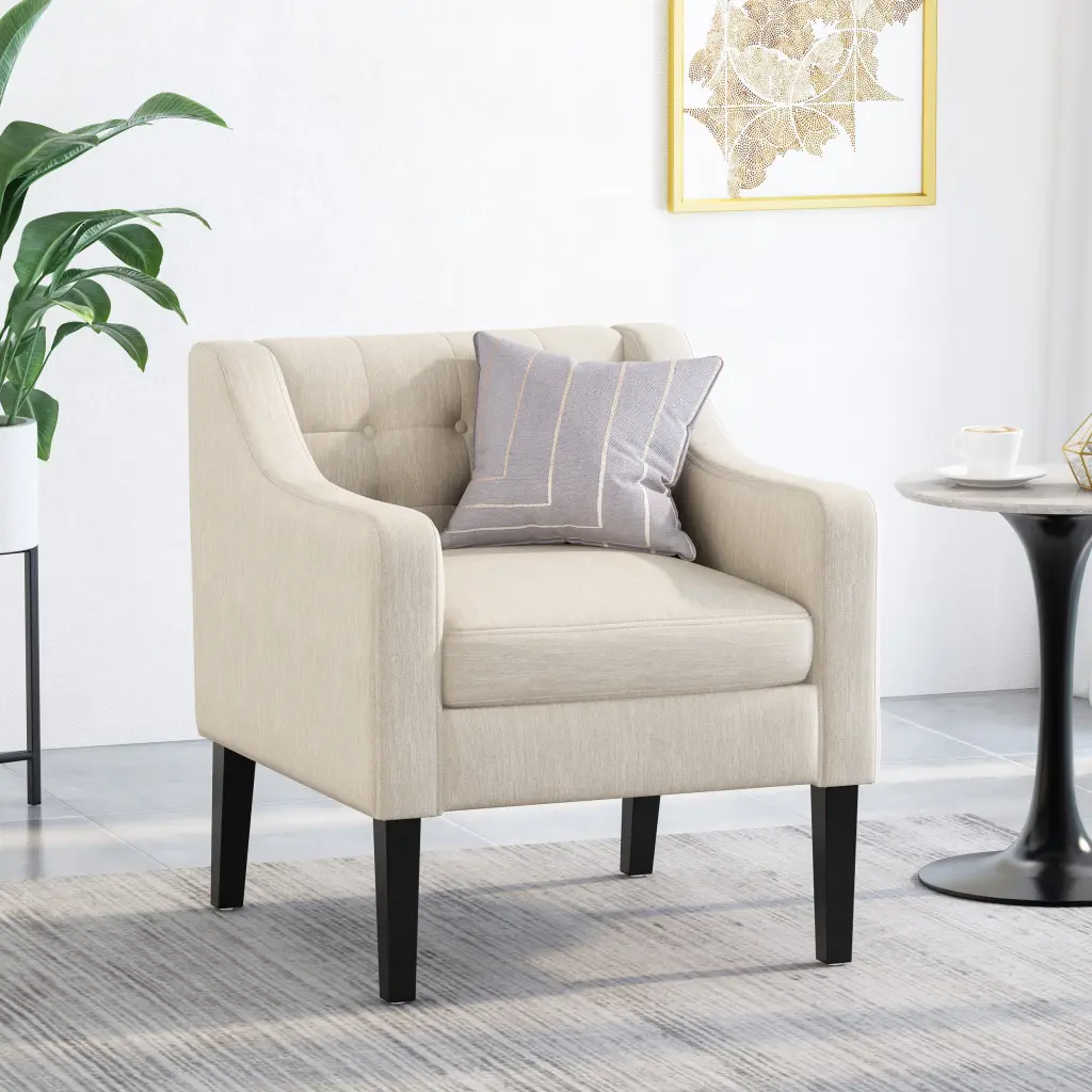 Accent Chair Beige Fabric Living Room or Office nh-cloudhouse