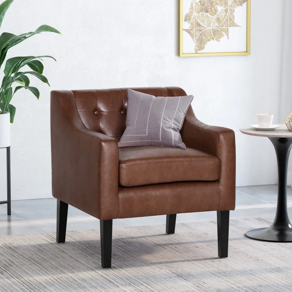 Accent Chair Dark Brown PU Leather Modern Living Room Furniture nh-cloudhouse