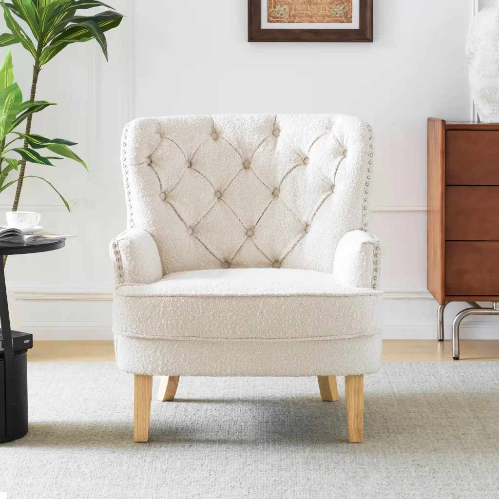 Almond Wood Fabric Club Chair 1 Seat Living Room nh-cloudhouse