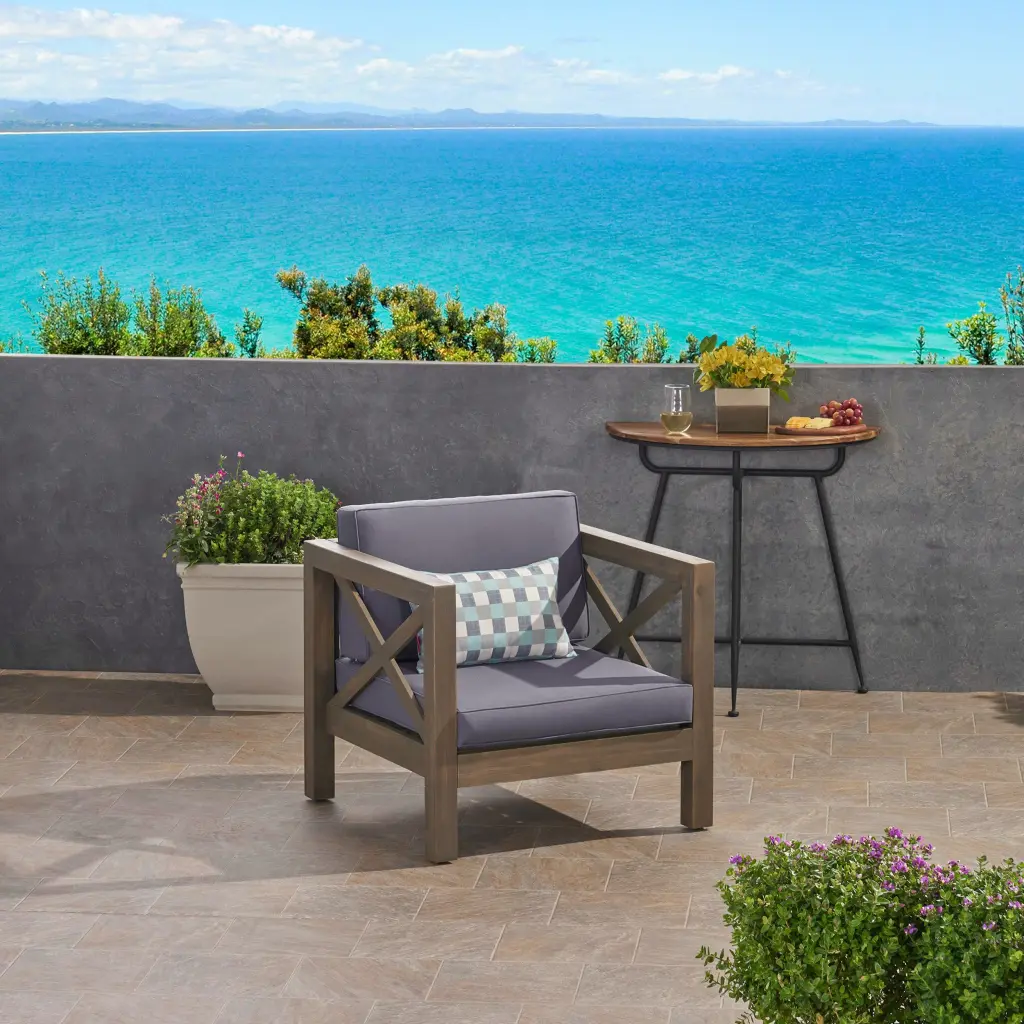 Brava Club Chair Grey Waterproof Fabric and Wooden Legs nh-cloudhouse