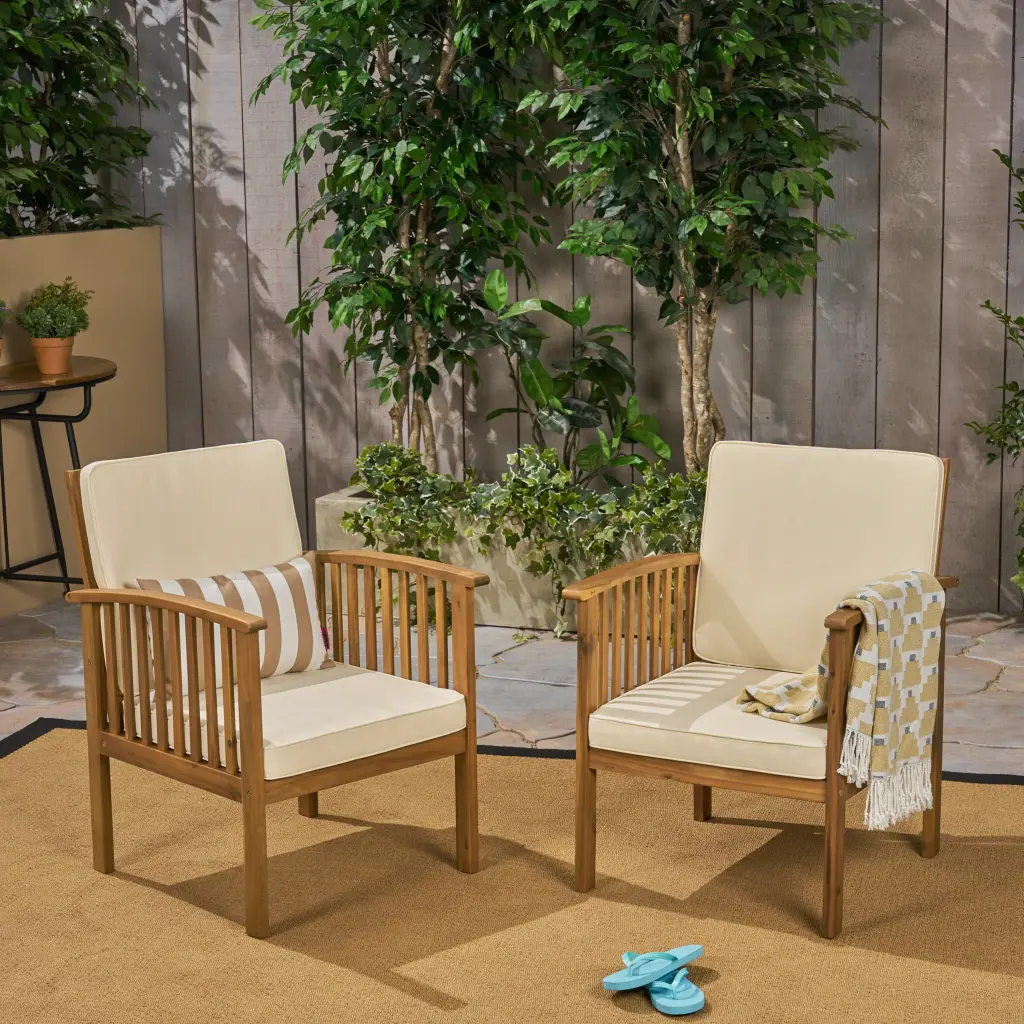 Casa Acacia Club Chair Brown Wood Frame and Waterproof Fabric nh-cloudhouse
