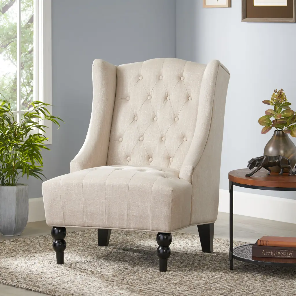 Hi Back Club Chair Light Beige Wood Fabric Living Room Chair nh-comfortcove