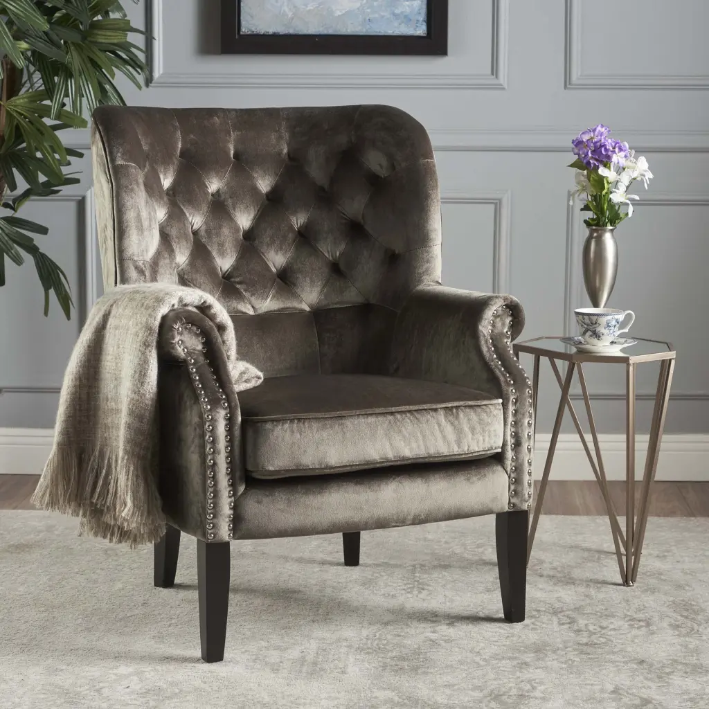 Club Chair Grey Velvet Modern Accent Living Room Chair nh-comfortcove