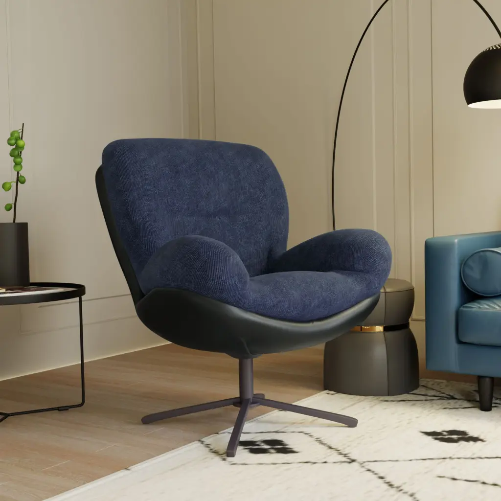 360 Swivel Accent Chair Modern Chenille Lounge Chair Faux Leather Base nh-echo